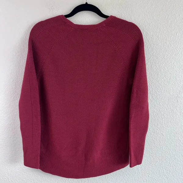 Athleta Womens Hanover V-Neck‎ Ribbed Knit Merino Wool Blend Sweater - Image 3