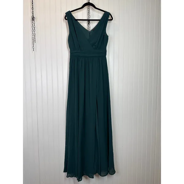 NWT Lulus Thoughts of Hue Emerald Green Surplice Maxi Dress Bridesmaid Size S - Image 2