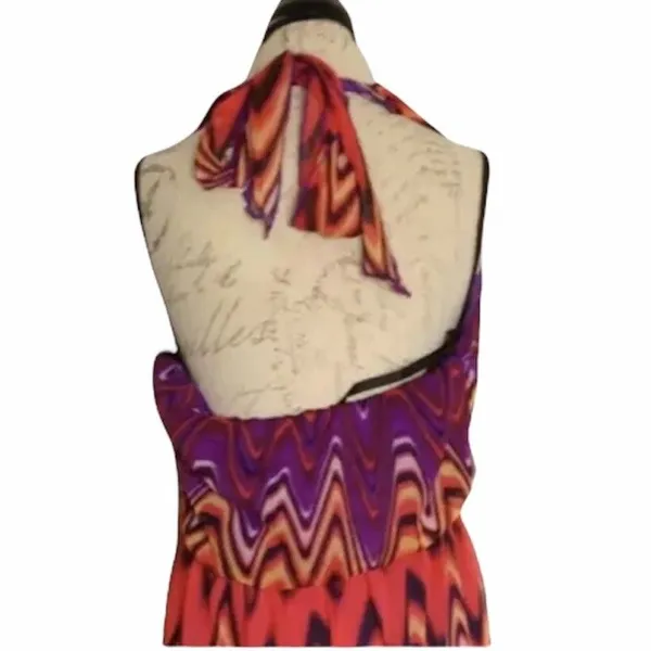 Bisou Bisou Dress Sz 12 Maxi Halter Chevron Bohemian Boho Retro Hipster Festival - Image 6