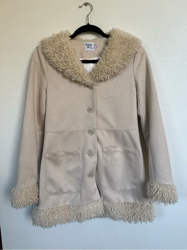 Princess Polly Y2K Penny Lane Faux Shearling Cream Coat Size 2 - Image 2
