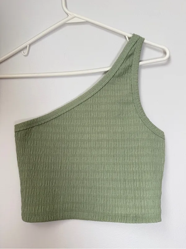 American Eagle Sage Green Ribbed One Shoulder Crop Tank Size Medium - Image 2