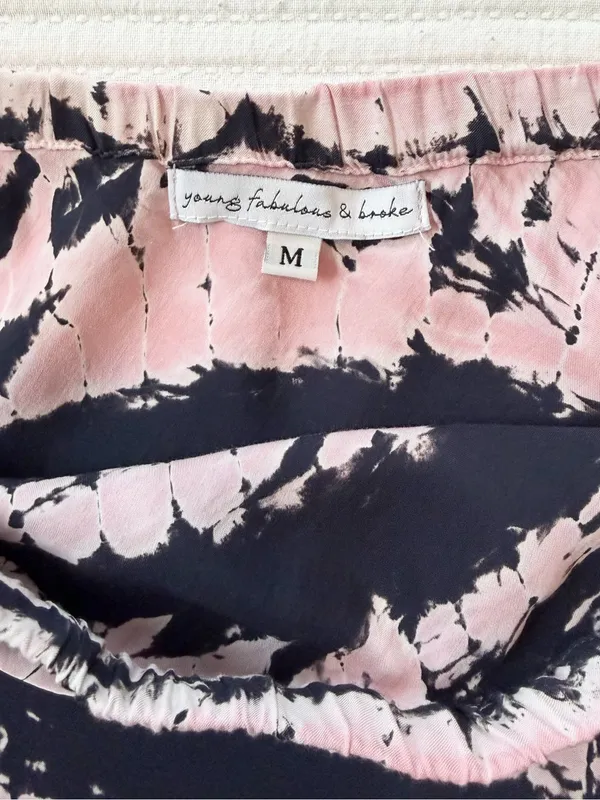 Young Fabulous & Broke YFB Navy Blue & Baby Pink Tie-Dye Silky Midi Skirt - Image 2