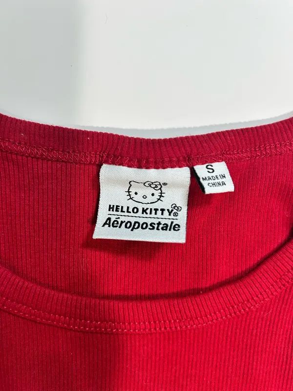 Hello Kitty x Aeropostale Red Embroidered Ribbed Tank Top Size Small - Image 5
