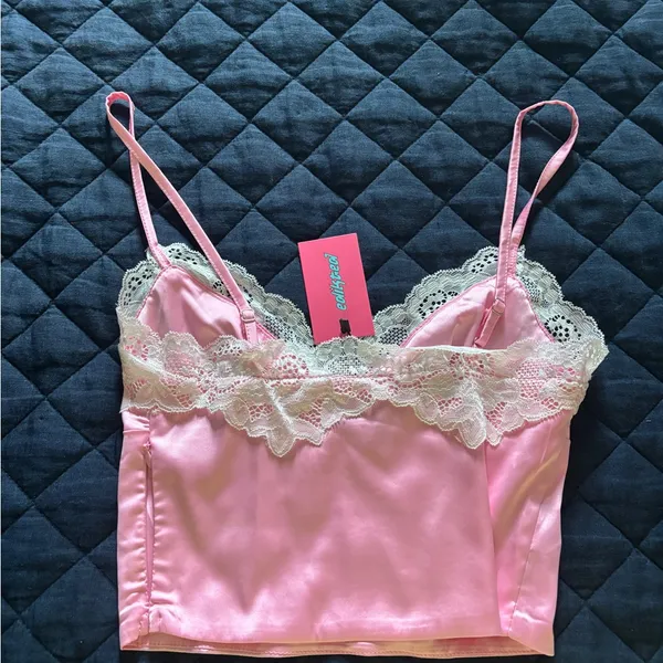 Edikted Pink and Cream Lace Tank Top - Image 4