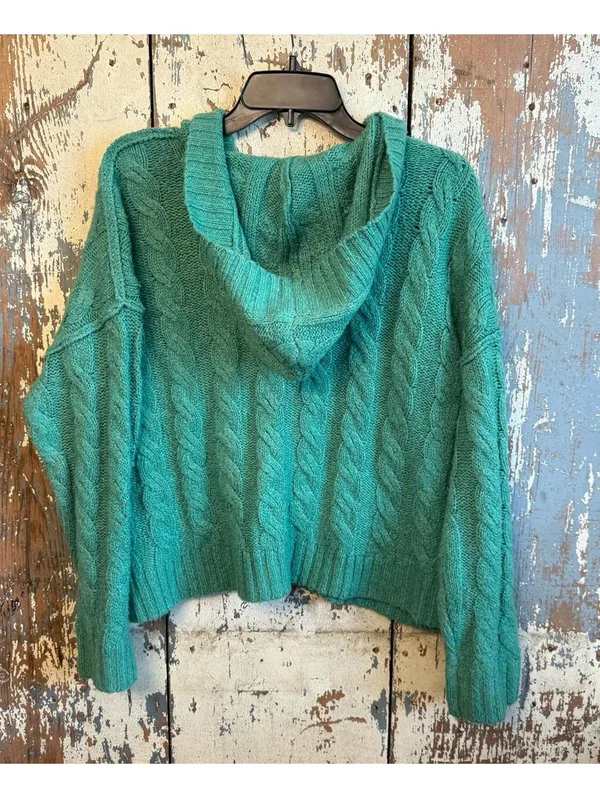 American Eagle Green Cable Knit Hooded Sweater, size Small - Image 3