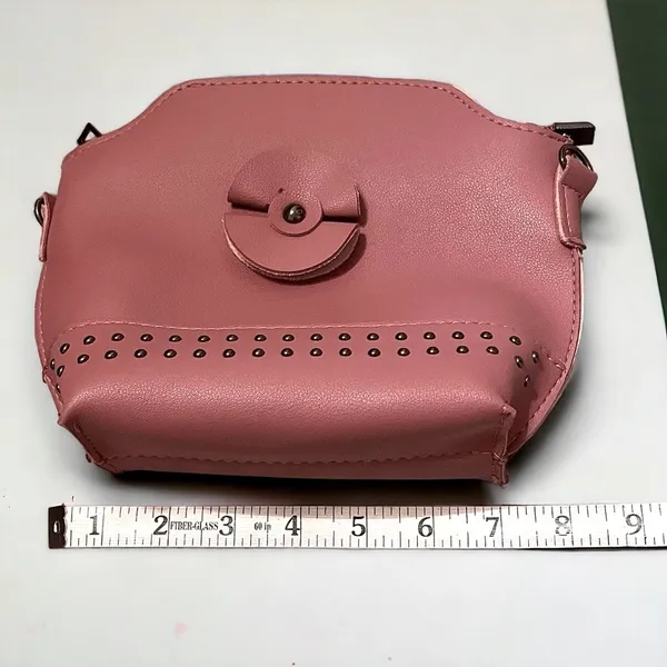 Mini Pink Leather Studded Crossbody Zipper Bag * WITHOUT STRAP * - Image 9