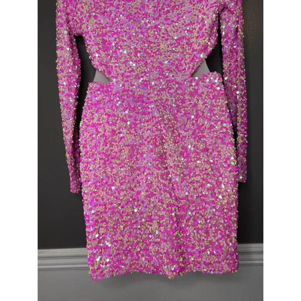 Petal + Pup Dress Womens Medium Pink Sequin Cutout V Neck Bodycon Mini Party - Image 7
