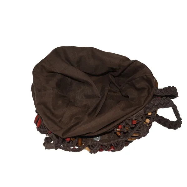 Macrame Purse Tote Bag Womens Medium Brown EUC Beaded Boho‎ Shoulder - Image 5