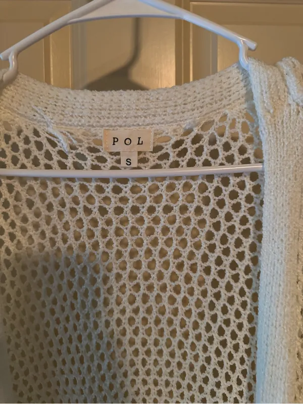 POL Open-Knit Cream Long Duster Cardigan - Image 2