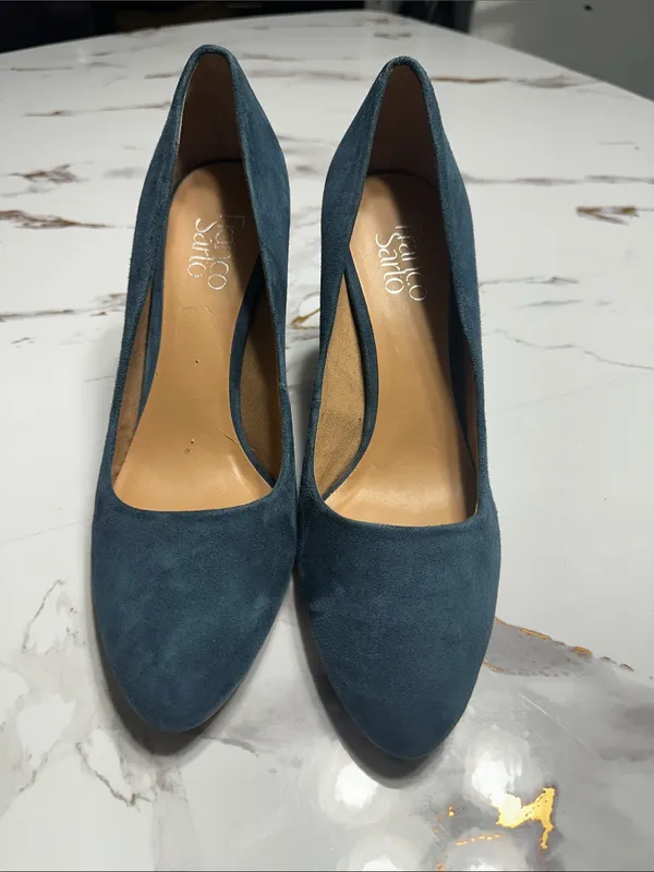 Franco Sarto Blue Suede Block Heel Pumps - Image 5