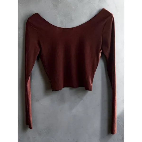 Sadie & Sage Brown Ribbed Long Sleeve‎ Crop Top Small - Image 2