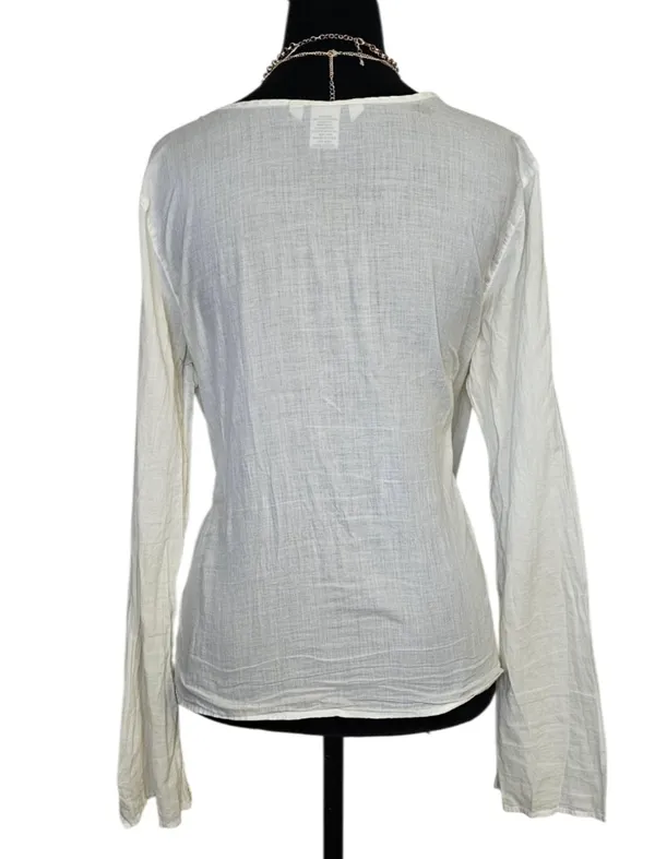 Vintage Y2K Abercrombie and fitch linen boho embroidered tunic L white - Image 3