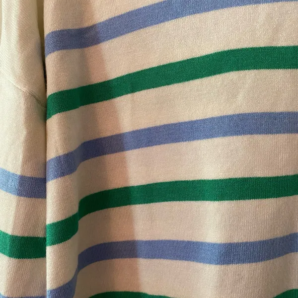 NWOT LOFT White Green Blue Striped Lightweight Sweater Preppy Women's size Small - Image 3