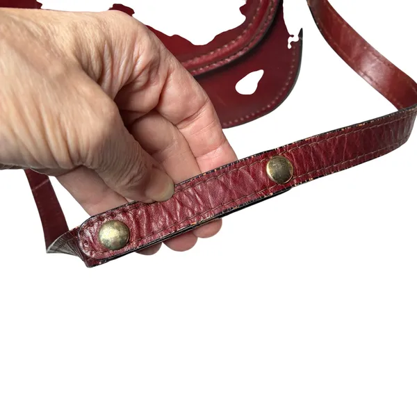 Maca Oxblood Leather Saddle Bag Crossbody Turn Lock Made in Italy Vintage - Image 13