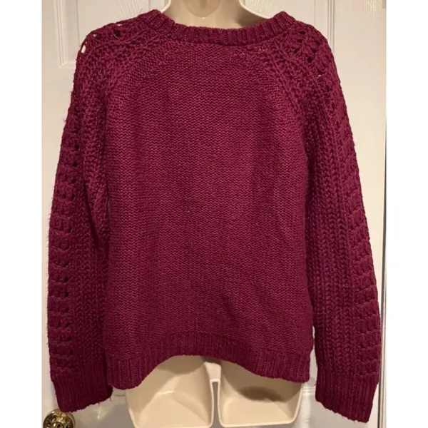 Ann Taylor Loft Women's Maroon Crew Neck Sweater Sz M lace knit warm cozy raglan - Image 2