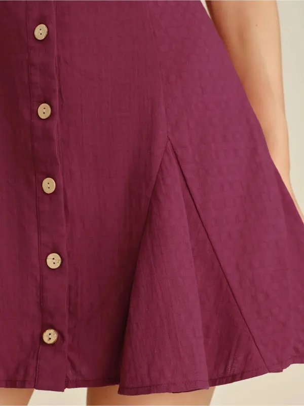 Rihoas Red Square Neck Button Mini Dress Size XS - Image 3