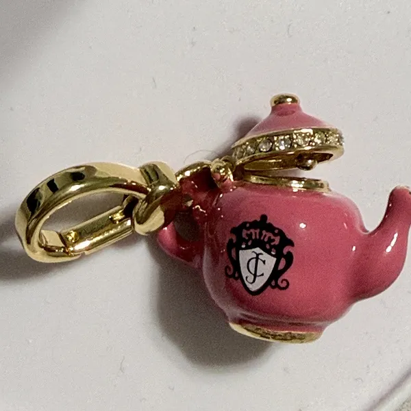 RARE LIMITED EDITION Juicy Couture Pink/Gold Tea Kettle- Bag or Necklace Charm - Image 7