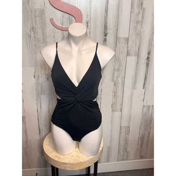 Express Black Twist Front Cutout One-Piece Swimsuit Bodysuit Size Small - Image 2