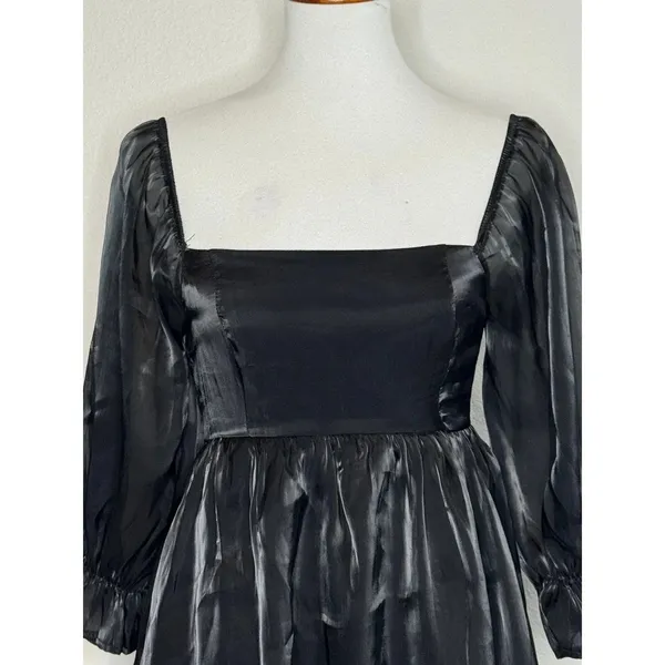 Thirty Thirty Black Baby Doll Mini‎ Dress Sheer Sleeves Sz XL LBD Whimsy Goth - Image 3