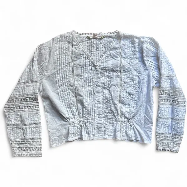 Chelsea & Violet Boho Pintuck Lace Blouse Medium Ivory Peasant Cottagecore - Image 2