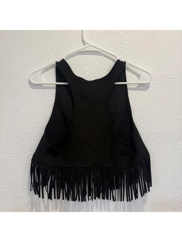 Forever 21 Black Fringe Vest Size S - Image 4