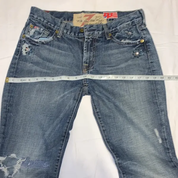 7 For All Mankind boot cut distressed bejeweled denim jeans Excellent Like New! - Image 15