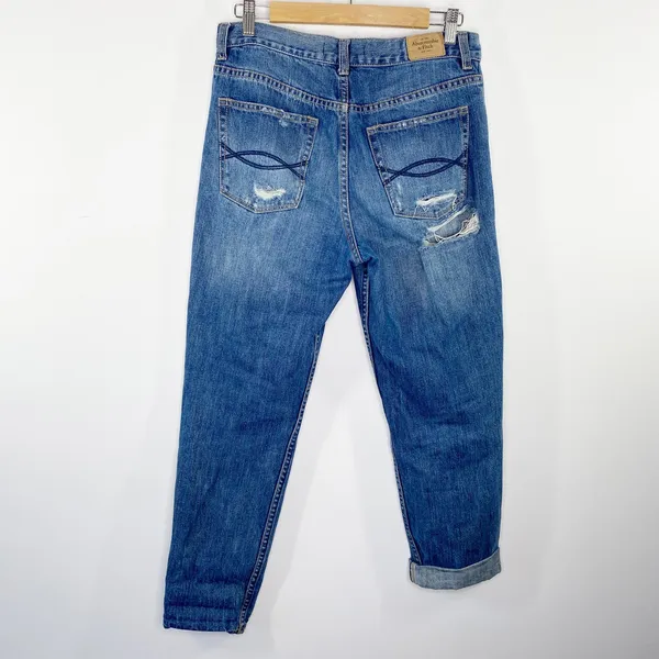 Abercrombie Dark Wash Distressed Button‎ Fly Mom Denim Jeans Womens Size 4/27 - Image 2