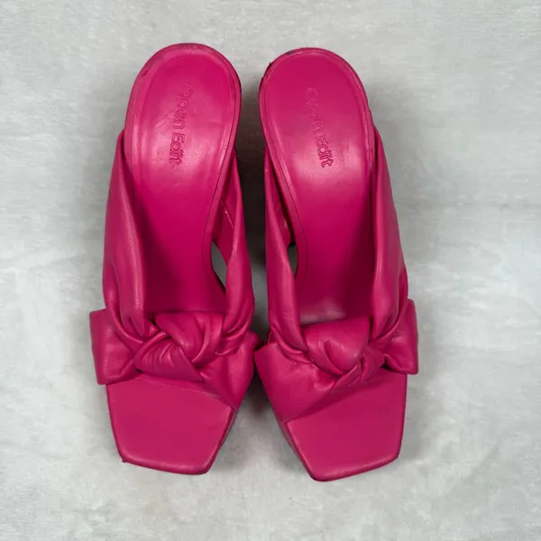 Open Edit Pink Knot Platform Mules Square Toe Block Heel‎ Sandals Womens 7 - Image 3