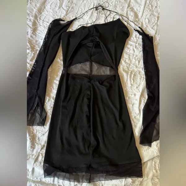 Black Mesh Sleeve Bodycon Dress Size S - Image 3