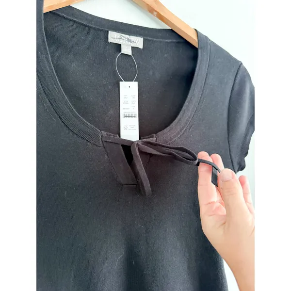 J.Crew | NWT Tie-Front Short-Sleeve Sweater Top Black | Sz S - Image 4