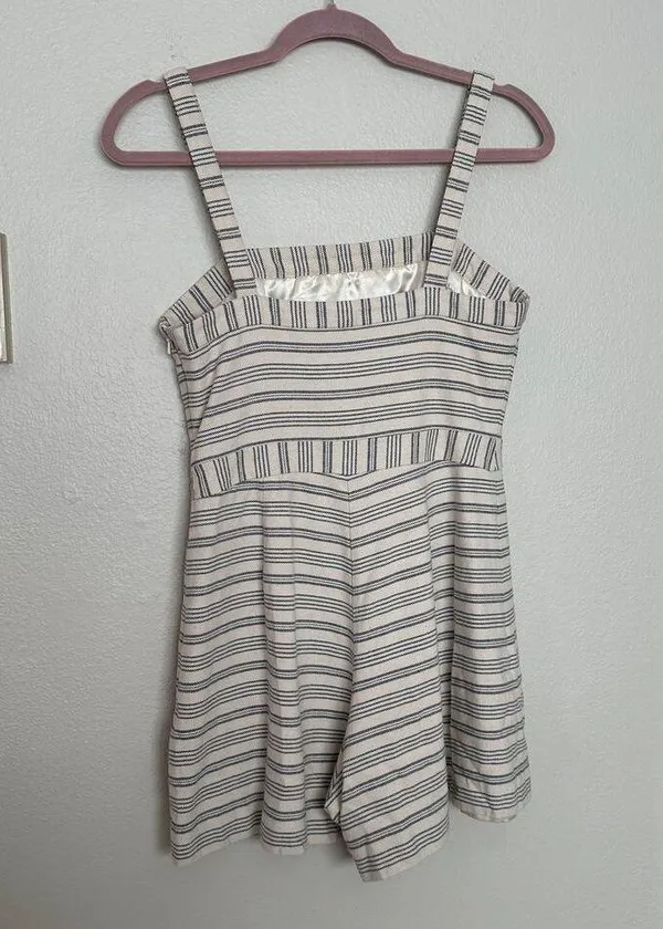 Anthropologie Paper Crown Womens S Romper Lined Shorts Zipper Jumper Cream Navy - Image 6
