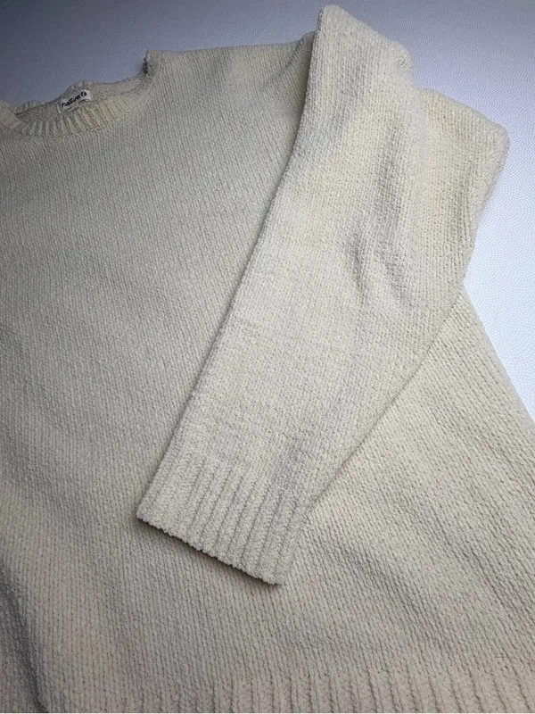 Natura Cream Chenille Knit Sweater Womens S Oversized Crewneck Pullover - Image 7