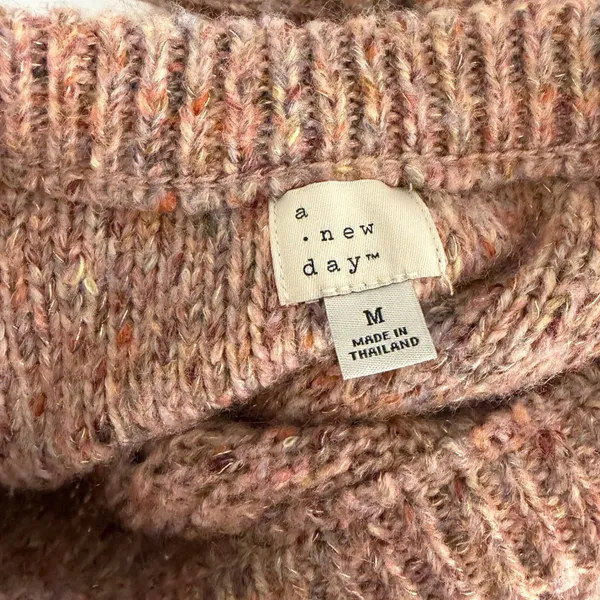 A New Day Cable Knit Sweater Womens Medium Marled Pink Multi Cozy Fall Casual - Image 7