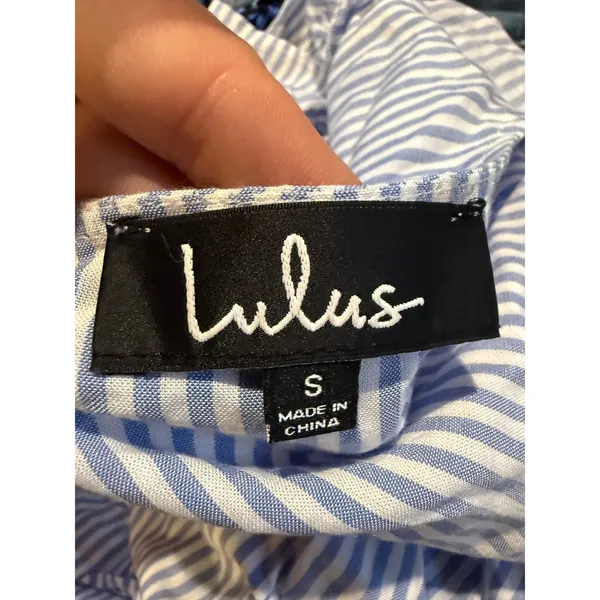 Lulus Blue and White Striped Mini Dress Cutout‎ Tie Front Short Sleeve S - Image 3