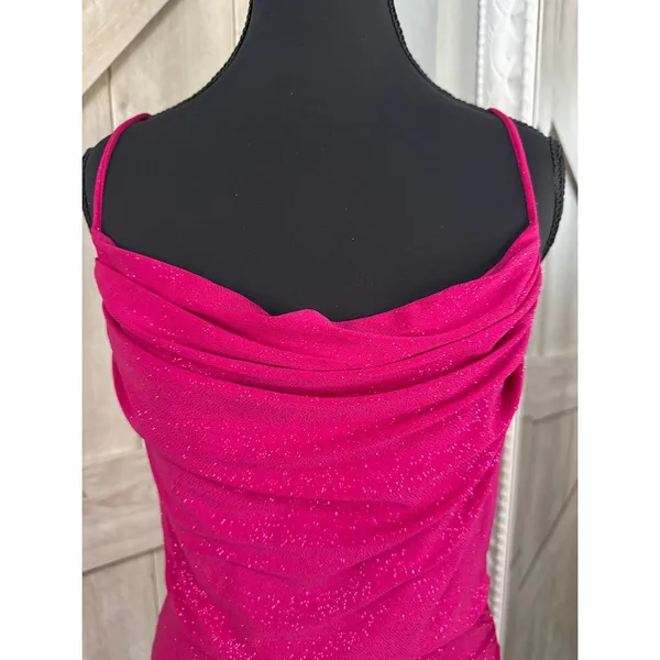 Fuschia Pink Asymmetrical Bodycon dress - Large - Image 3
