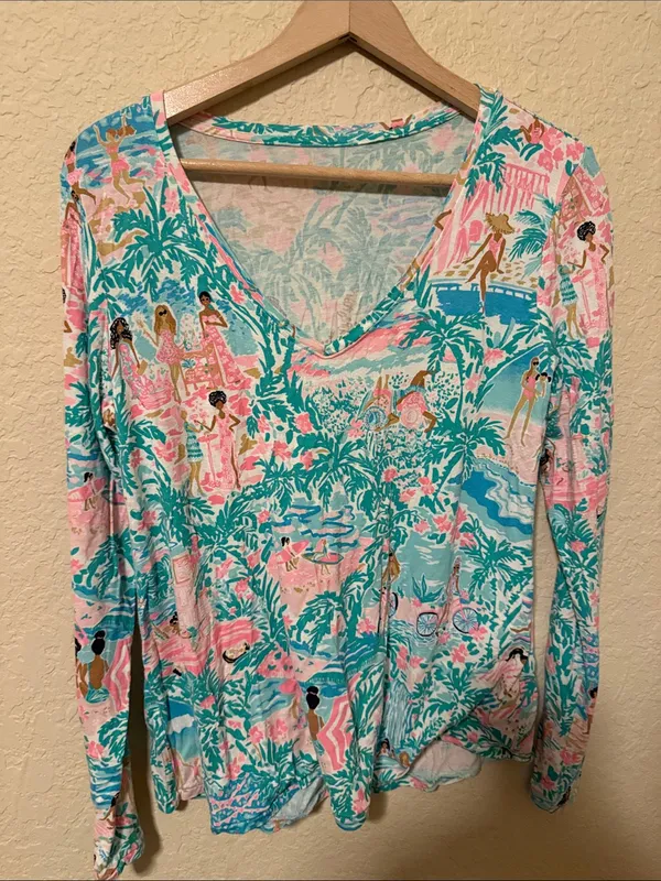 Lilly Pulitzer Pink & Teal Tropical Lounge Pajama Set - Image 3