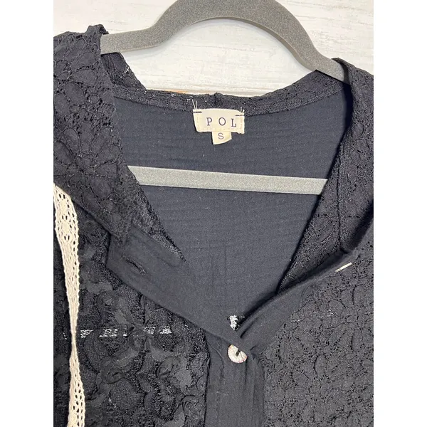 POL Black Lace Mixed Media Utility 2 Piece Matching Set Jacket Pants Small - Image 4