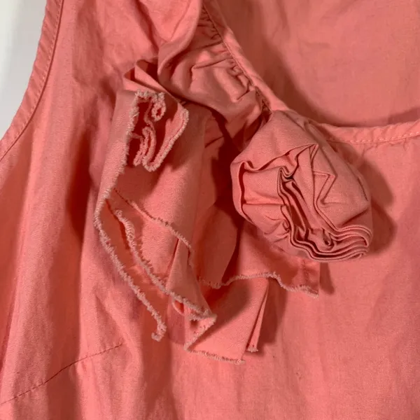 J.Crew Womens Coral‎ Pink Ruffle Rosette Cotton Sleeveless Blouse Top 6 Romantic - Image 6