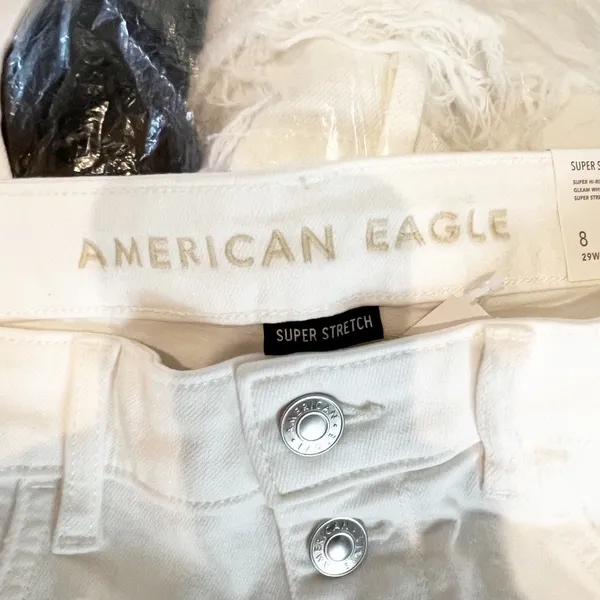 American Eagle Super Hi Rise Crop Flare Chewed Hem Jeans White 29 Short - Image 3