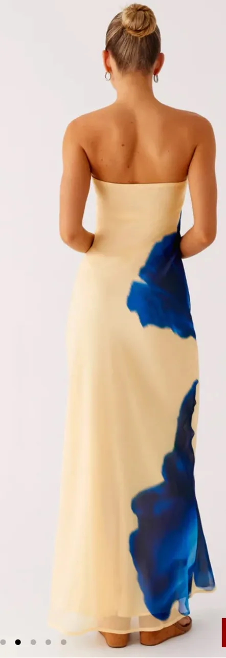 Peppermayo butter Yellow and blue floral strapless maxi dress - Image 2