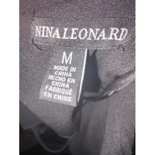 Nina Leonard Sheath Dress Black Pleated Puff Sleeve Midi LBD Elegant Size‎ M - Image 7