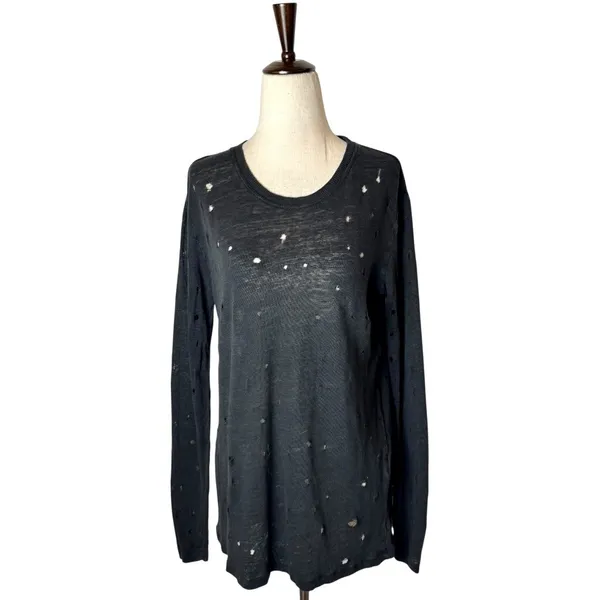 IRO Shirt Women‎ XS Black Linen Marvina Distressed Long Sleeve Tee Grunge Punk - Image 3