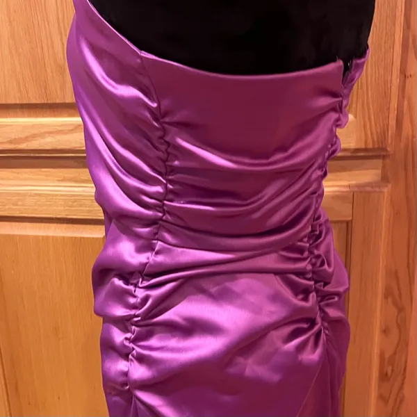 BHLDN Selena Strapless Stretch Satin Slip Ruched Midi‎ Dress Purple Size Medium - Image 12