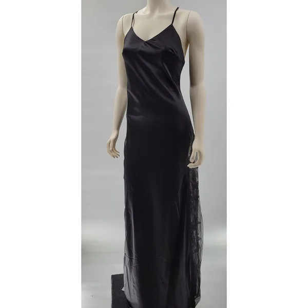 HHQ Maxi Slip Dress Size M Black Satin Lace Trim Spaghetti Strap Sexy NWT - Image 16