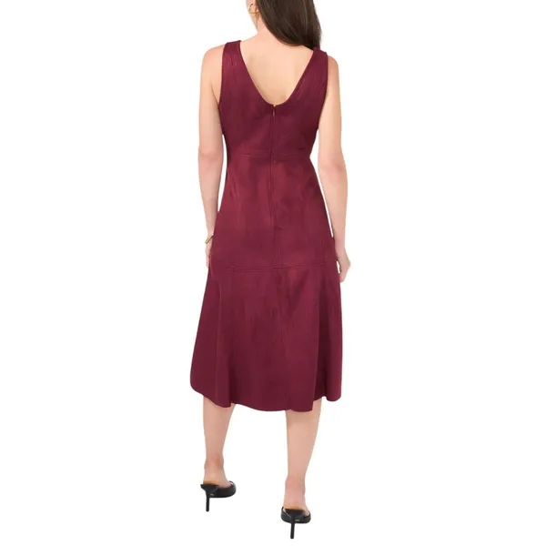 Msk Womens Petite V-Neck Fit Flare Faux Suede Dress 91699953V Merlot Purple 8P - Image 10