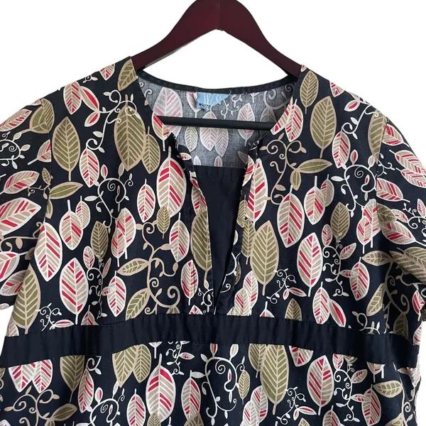 White Swan‎ Women Scrub Top XL Foliage Print Medical Uniform Nurse Workwear Fall - Image 3