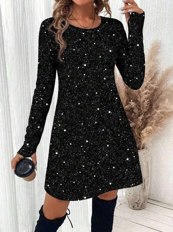 Black Starry Sky Long Sleeve Bodycon Dress - Image 3