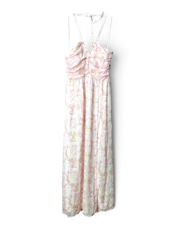NWOT Lulus Effortlessly Abloom Light Pink Floral Ruched Halter Maxi Dress L - Image 5