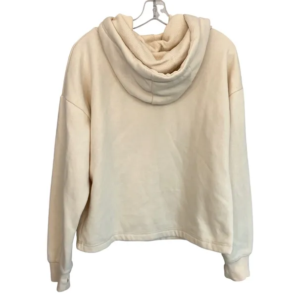 Bench Womens M Cream Cropped Pullover‎ Hoodie Sweatshirt Embroidered Logo - Image 3