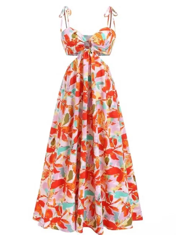 Amazon Floral Cutout Maxi Dress in Orange Multi - Image 4